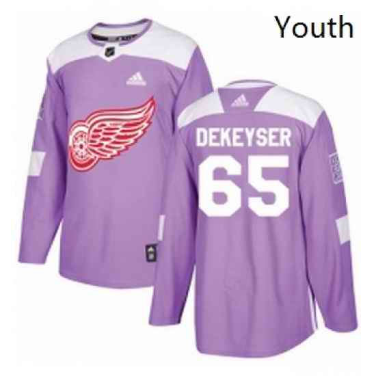 Youth Adidas Detroit Red Wings 65 Danny DeKeyser Authentic Purple Fights Cancer Practice NHL Jersey